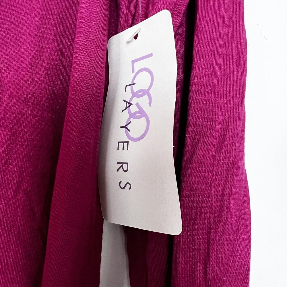 LOGO by Lori Goldstein V Neck Tunic Top Burgundy Asymmetrical Hem Size Medium - Picture 6 of 10